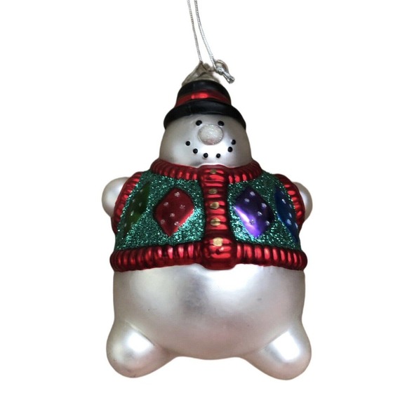 Department 56 Snowman With Sweater Mercury Glass Handpainted Ornament 5.5" - Picture 6 of 7